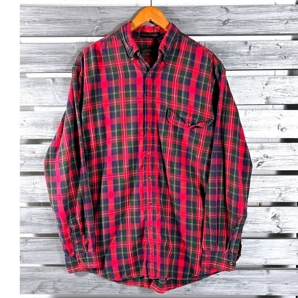 Vintage 90s Eddie Bauer Bainbridge Flannel Shirt Mens Large L Red Plaid preppy
